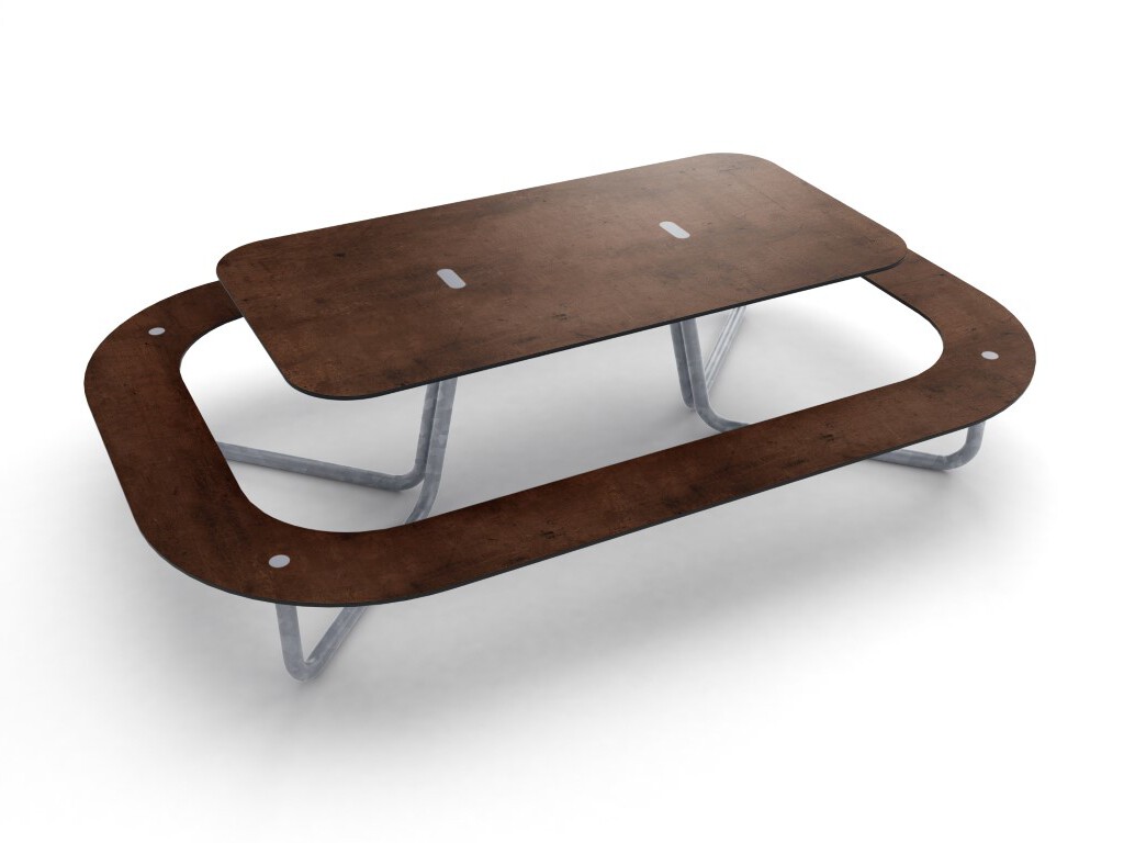 Plateau-O picknicktafel gemaakt van HPL - om aan te ontspannen of te lunchen - cortenstaal